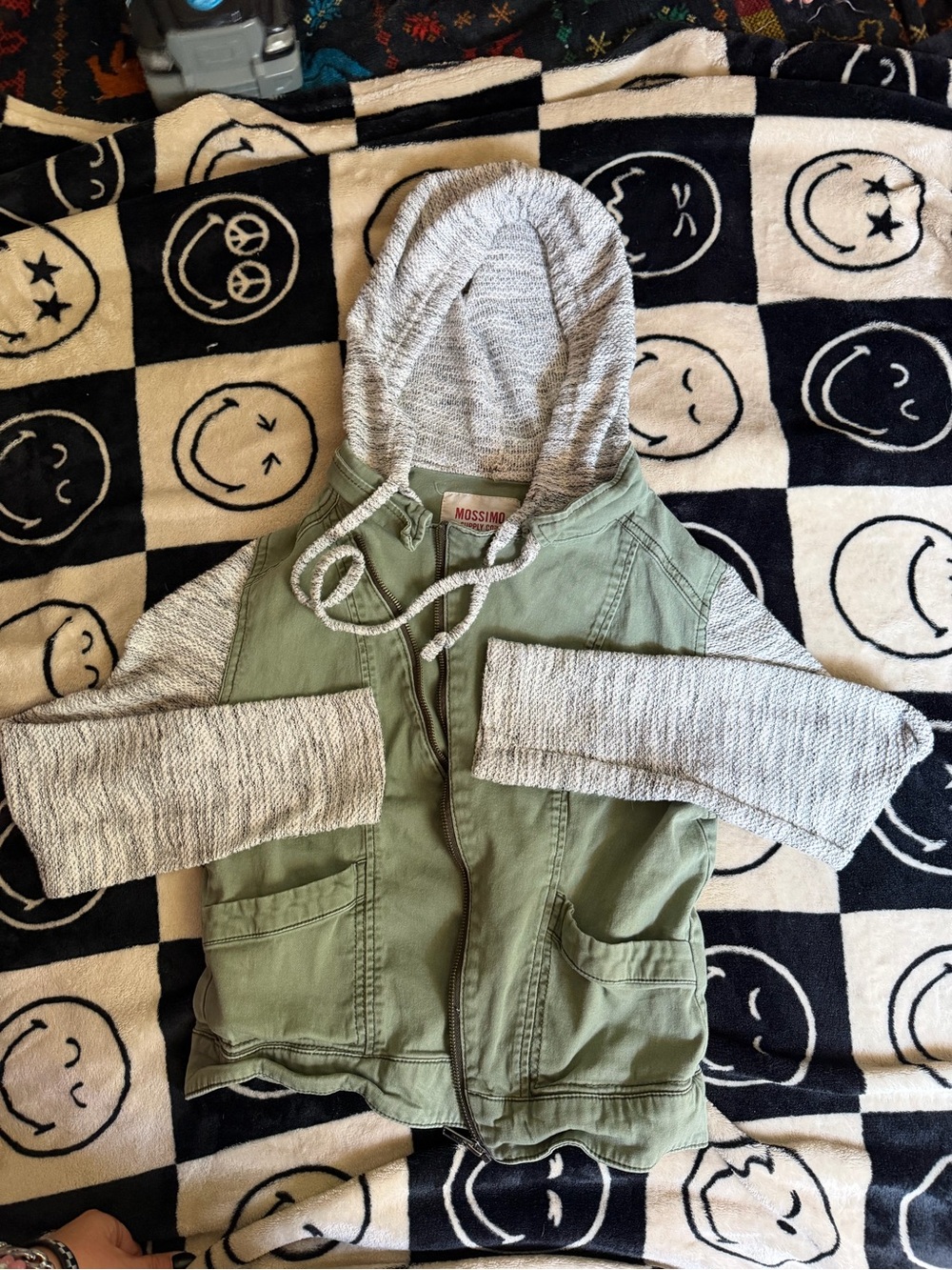 Mossimo Supply Co. Green Jacket with Gray Marled Hoodie Sleeves